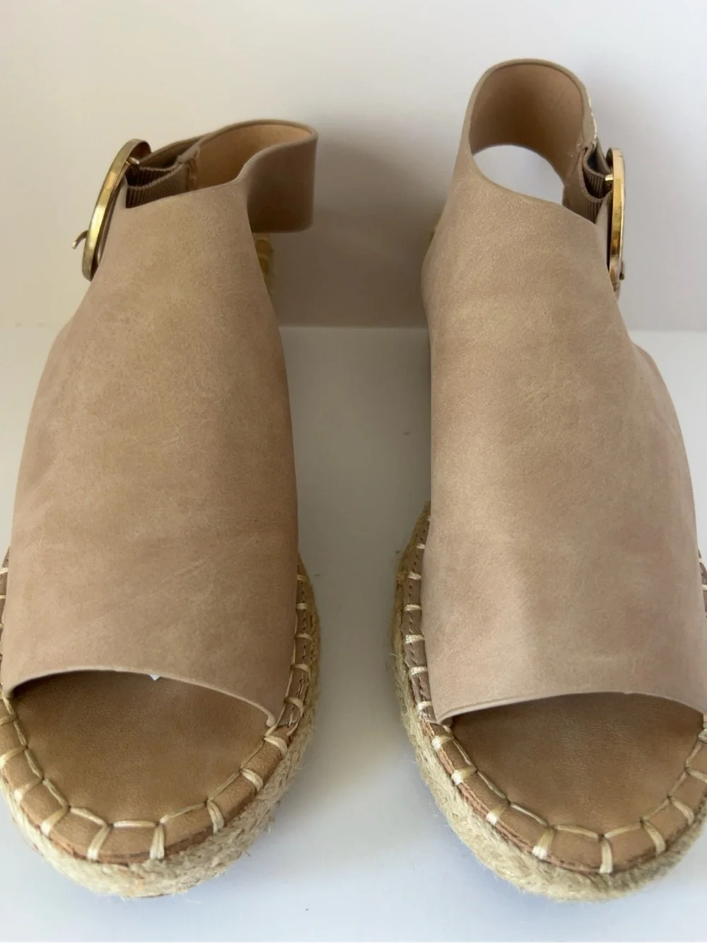 Catherine Malandrino Nude Espadrille Platform Wedge Sandals Ankle Strap Size 7.5